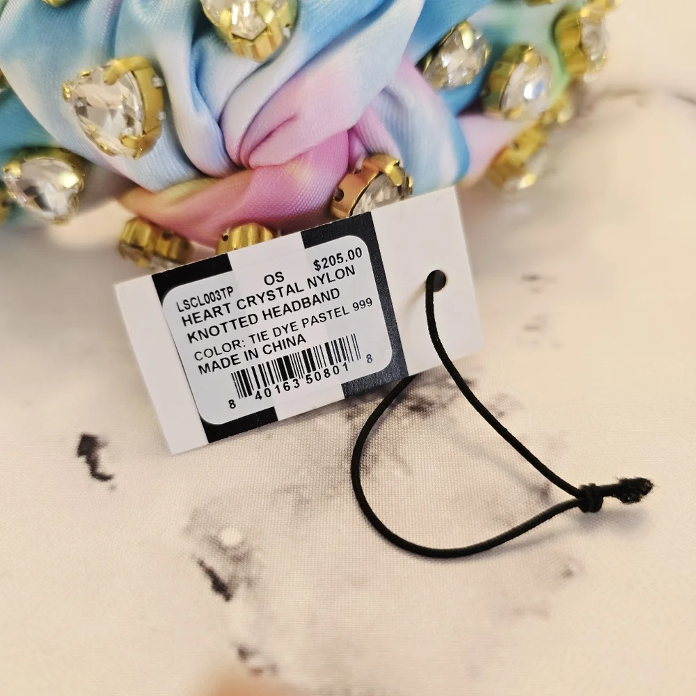 LELE SADOUGHI X STONEY CLOVER LANE TIE DYE CRYSTAL HEARTS NYLON KNOTTED HEADBAND
